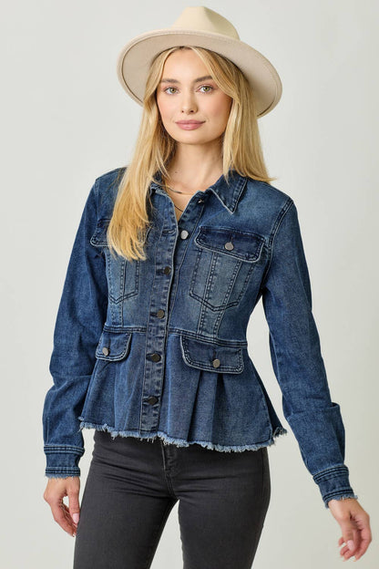 Alex Washed Denim Peplum Jacket