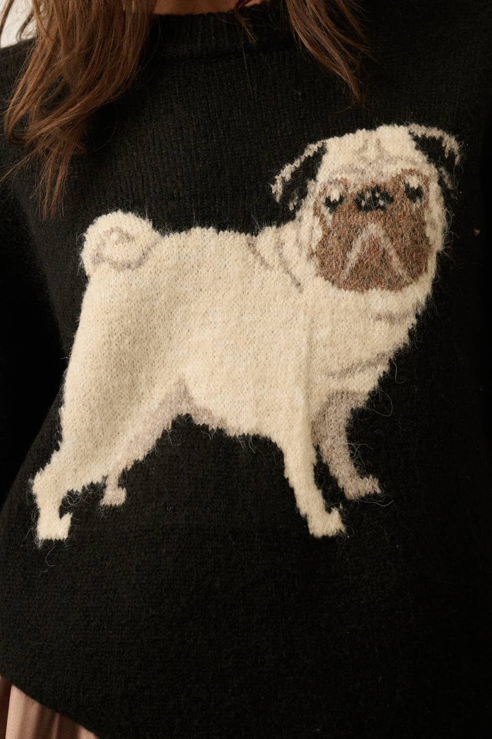 Pug Dog Solid Knit Relaxed-Fit Drop-Shoulder Sweater