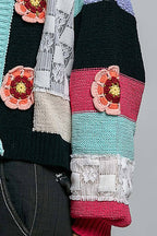Pol Clothing - Mixed-Texture Patchwork Chenille Knit Crochet Cardigan
