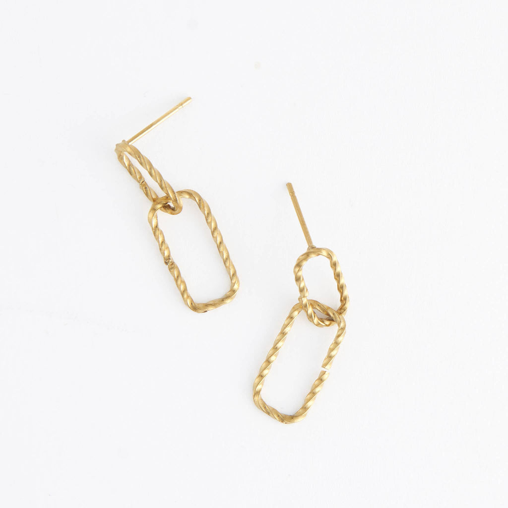 Howard's - Waterproof Earrings 18K Gold Textured Oval Link Dangle Studs