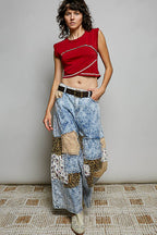 Pol Clothing - Handcrafted Vintage DIY Patchwork-Style Waistband Wide Pant