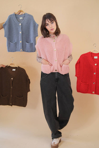Oversized Button Down Knit Sweater Top