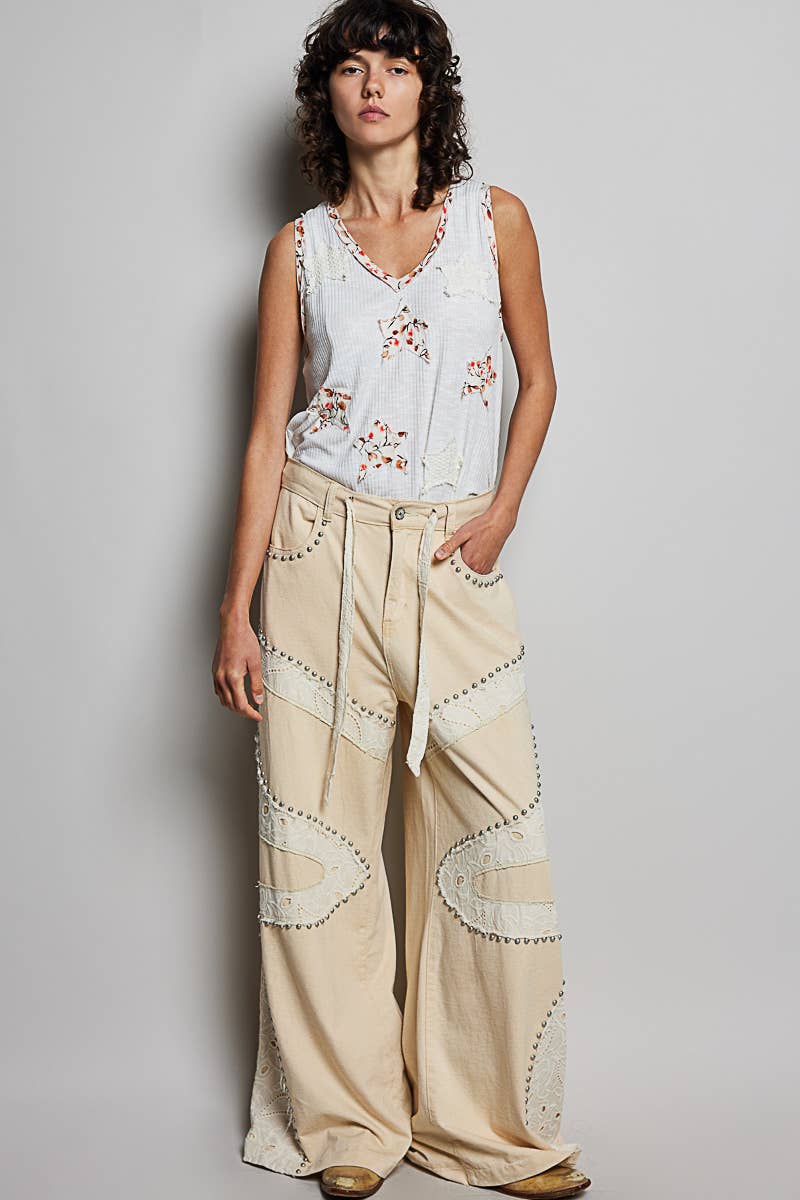 Pol Clothing - Boho Floral Star Patch Rib Sleeveless Top