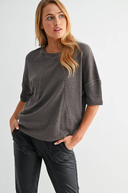 Cotton Blend Mineral Wash Waffle Short Sleeve Tee