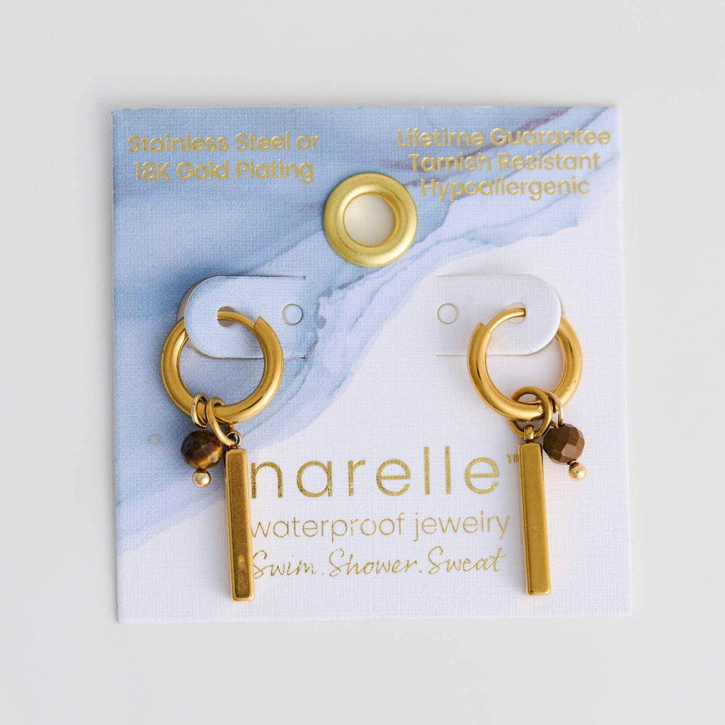 Howard's - Tiger Eye Earrings Hoop Beaded Waterproof Gold Narelle