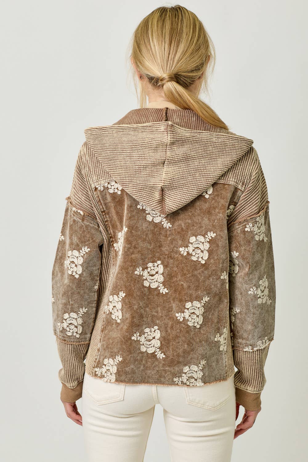 Festive Flower Embroidery Hoodie Jacket