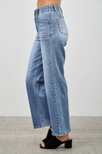 HIGH RISE CROP STRAIGHT WITH DOUBLE BUTTON SAIGE DENIM