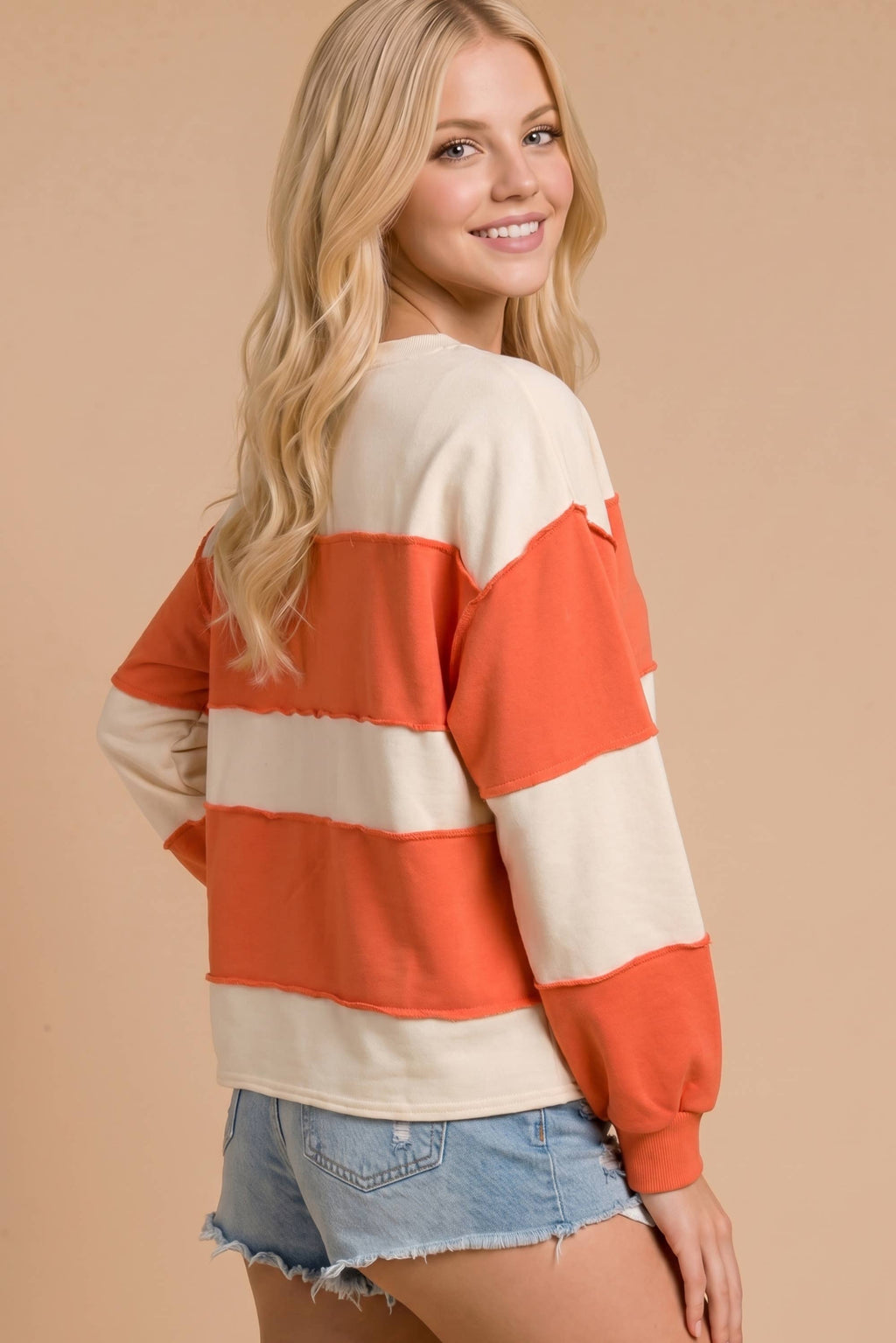 Main Strip - Pumpkin Appliqué Color Block Pullover
