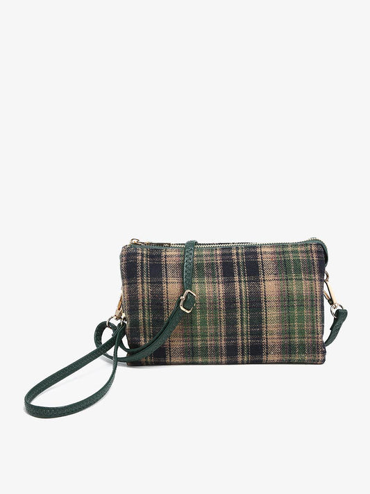 Jen & Co. - M013PLD Riley Plaid Monogrammable 3 Compartment Crossbody/Wristlet