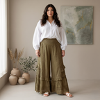 Young Threads - Boho Smocked Mineral Wash Lace Tiered Ruffle Pants NEW