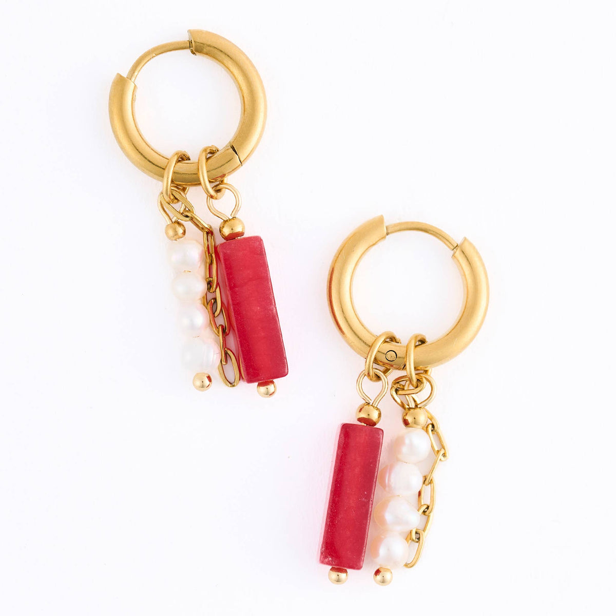Howard's - Hoop Earrings Pearl Gemstone Beaded Waterproof Gold Narelle