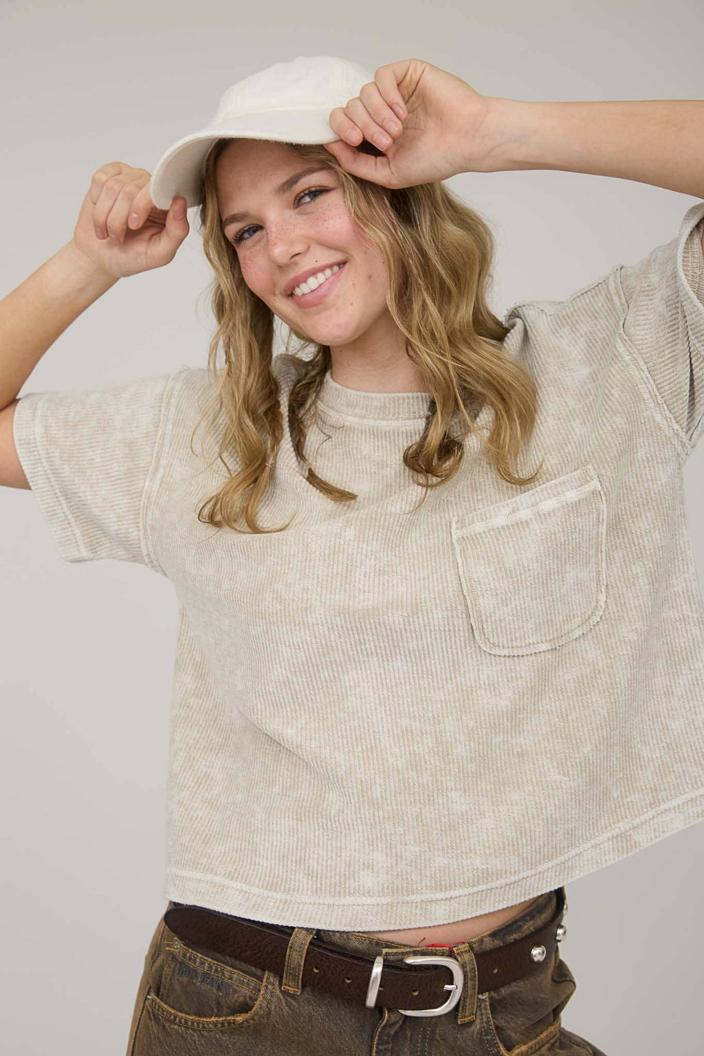 Everyday WASHED RIBBED SHORT SLEEVE TEE WITH POCKET