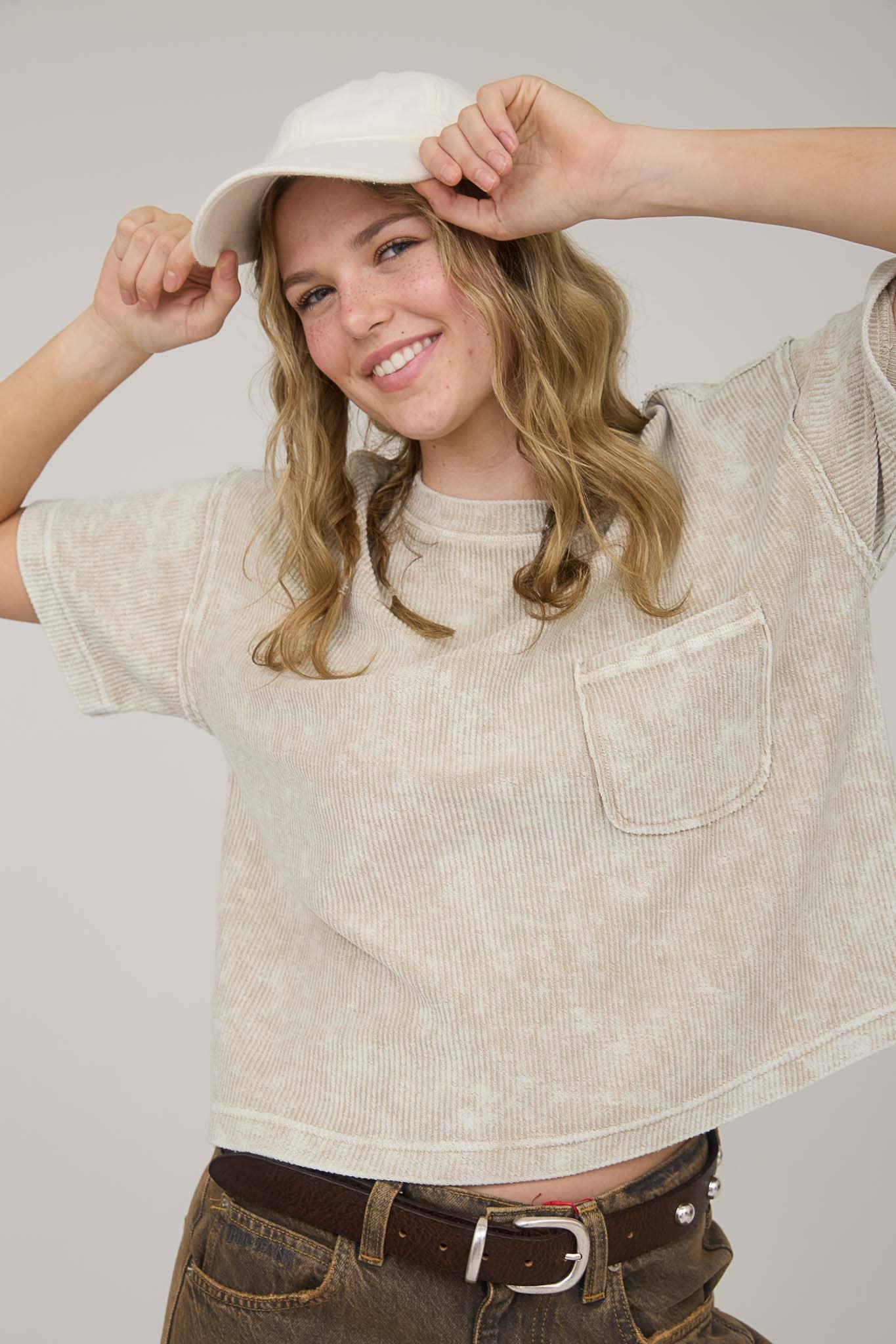 Everyday WASHED RIBBED SHORT SLEEVE TEE WITH POCKET