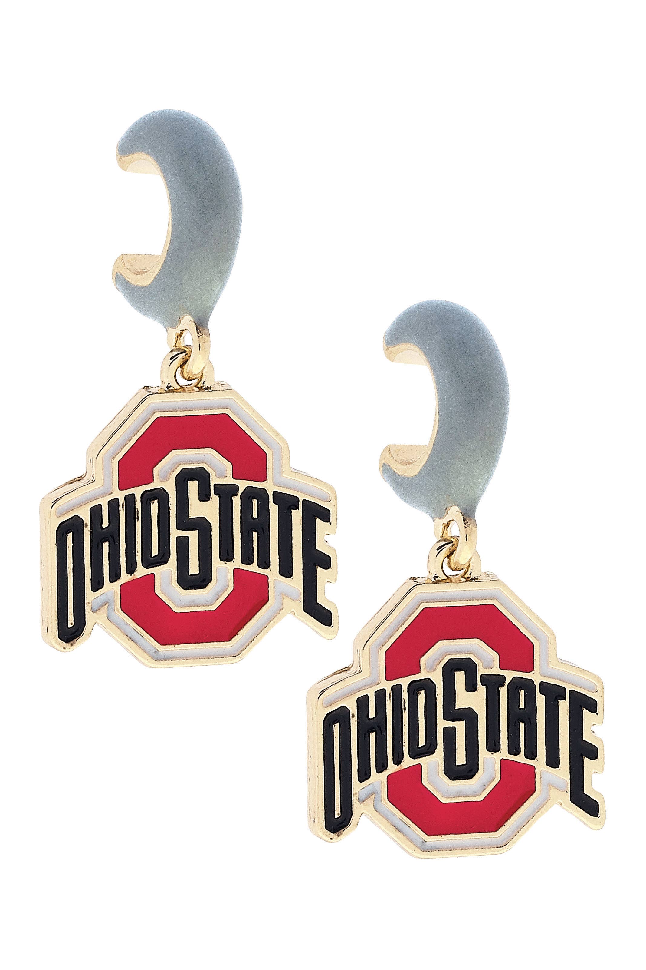 Canvas Style - Ohio State Buckeyes Enamel Logo Huggie Hoop Earrings in Grey