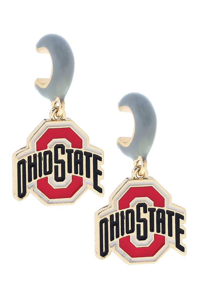 Canvas Style - Ohio State Buckeyes Enamel Logo Huggie Hoop Earrings in Grey
