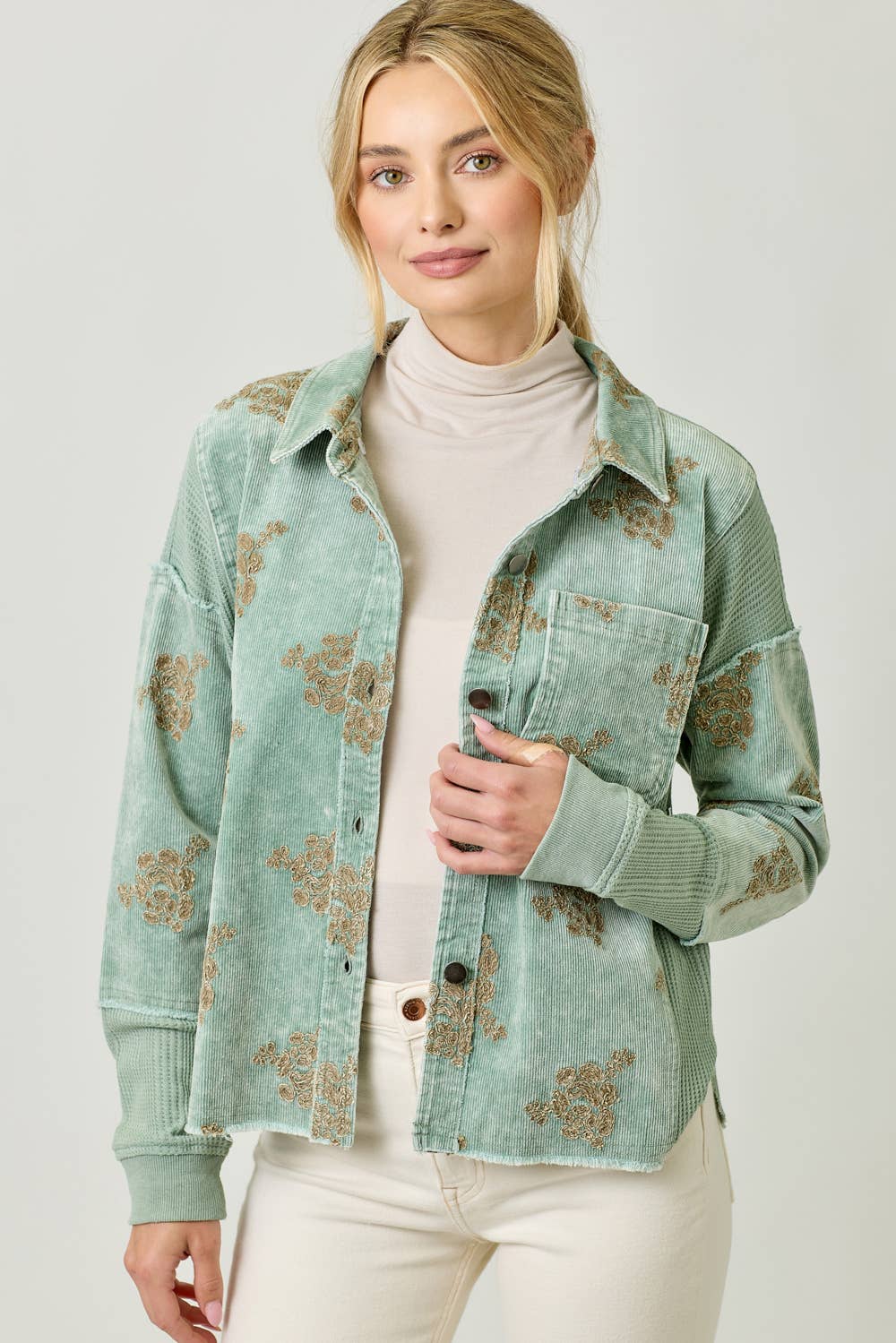 Festive Flower Embroidery Hoodie Jacket