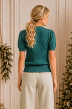 Merry Rhinestone Puff Sleeve Holiday Sweater Top-Main Strip