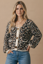 Haptics - Scoop Neck Leopard Gold Buttons Cardigan