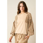 mittoshop - PATCHWORK SLEEVE MINERAL WASH CREW NECK SWEATSHIRT
