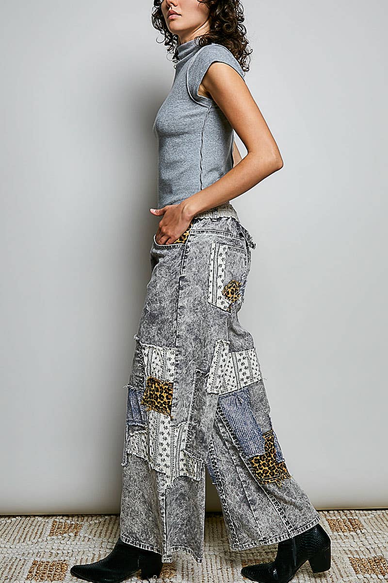 Pol Clothing - Handcrafted Vintage DIY Patchwork-Style Waistband Wide Pant