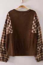 Havanah Contrast Plaid Sleeve Top