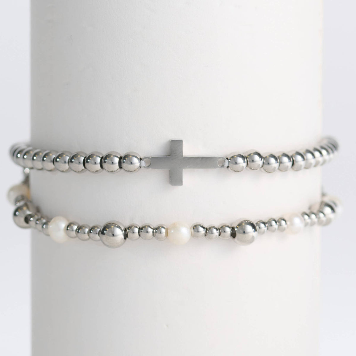 Howard's - Cross Bracelet Pearl Station Bead Waterproof Narelle Duo Set