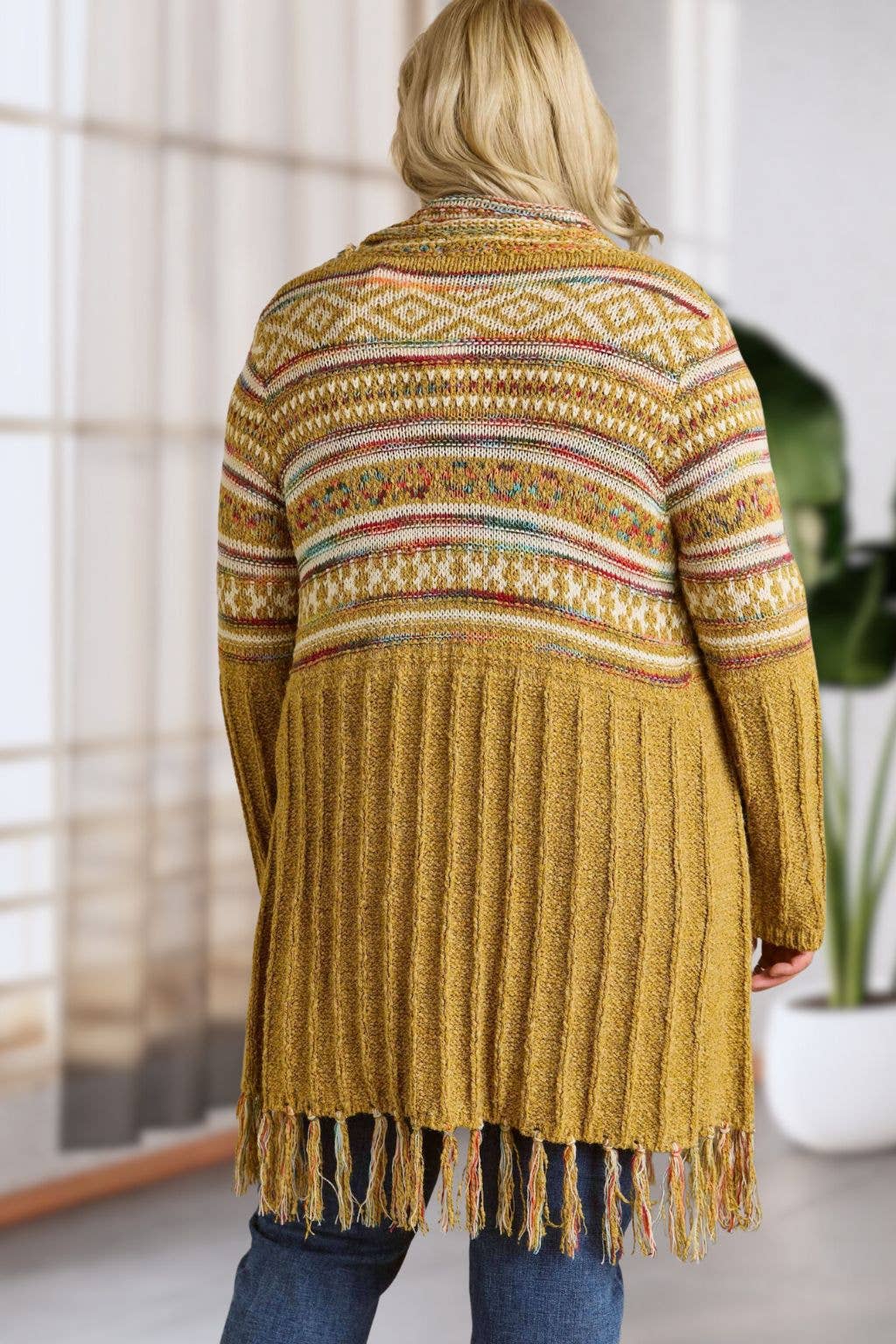 Maya PLUS FRINGE HEM AZTEC CARDIGAN