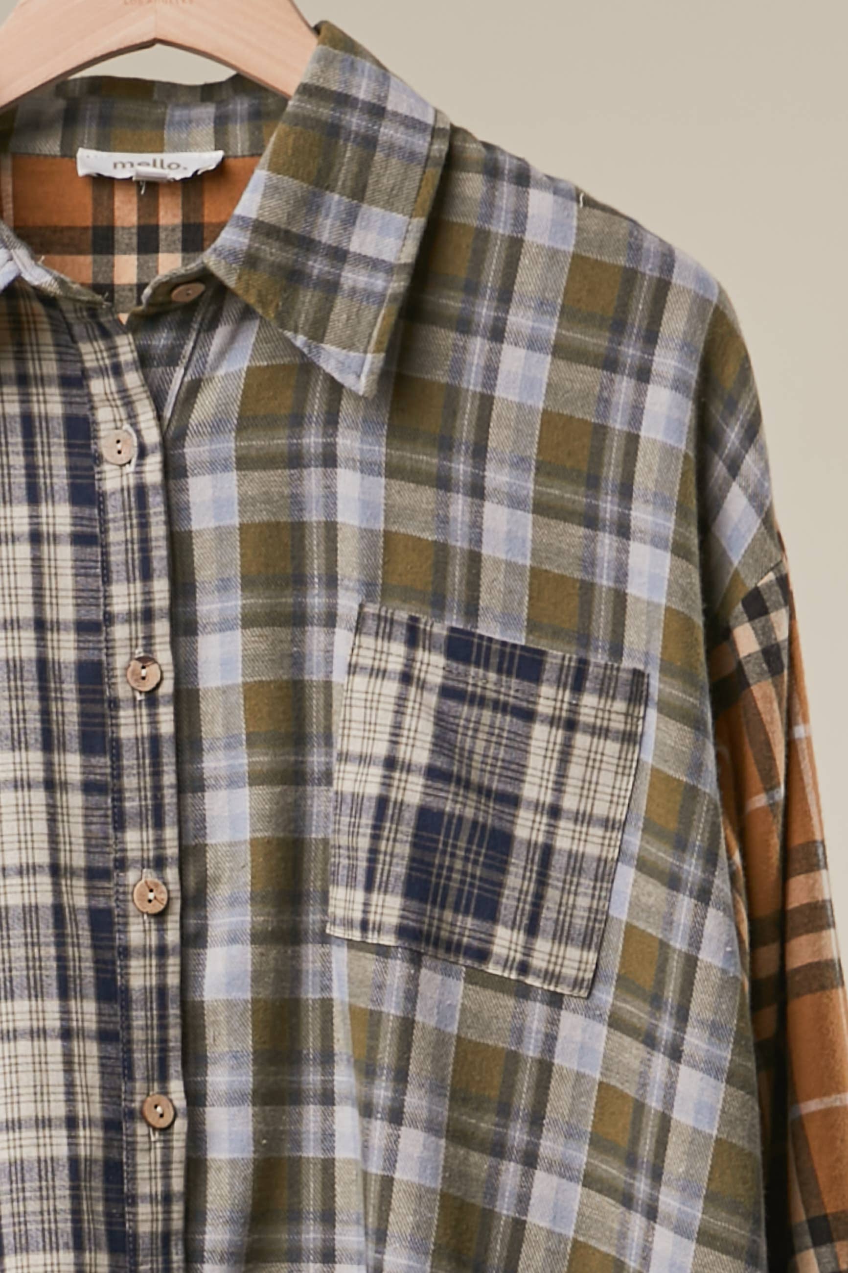 Mello. - Mixed Plaid Patchwork Button Up Shirt