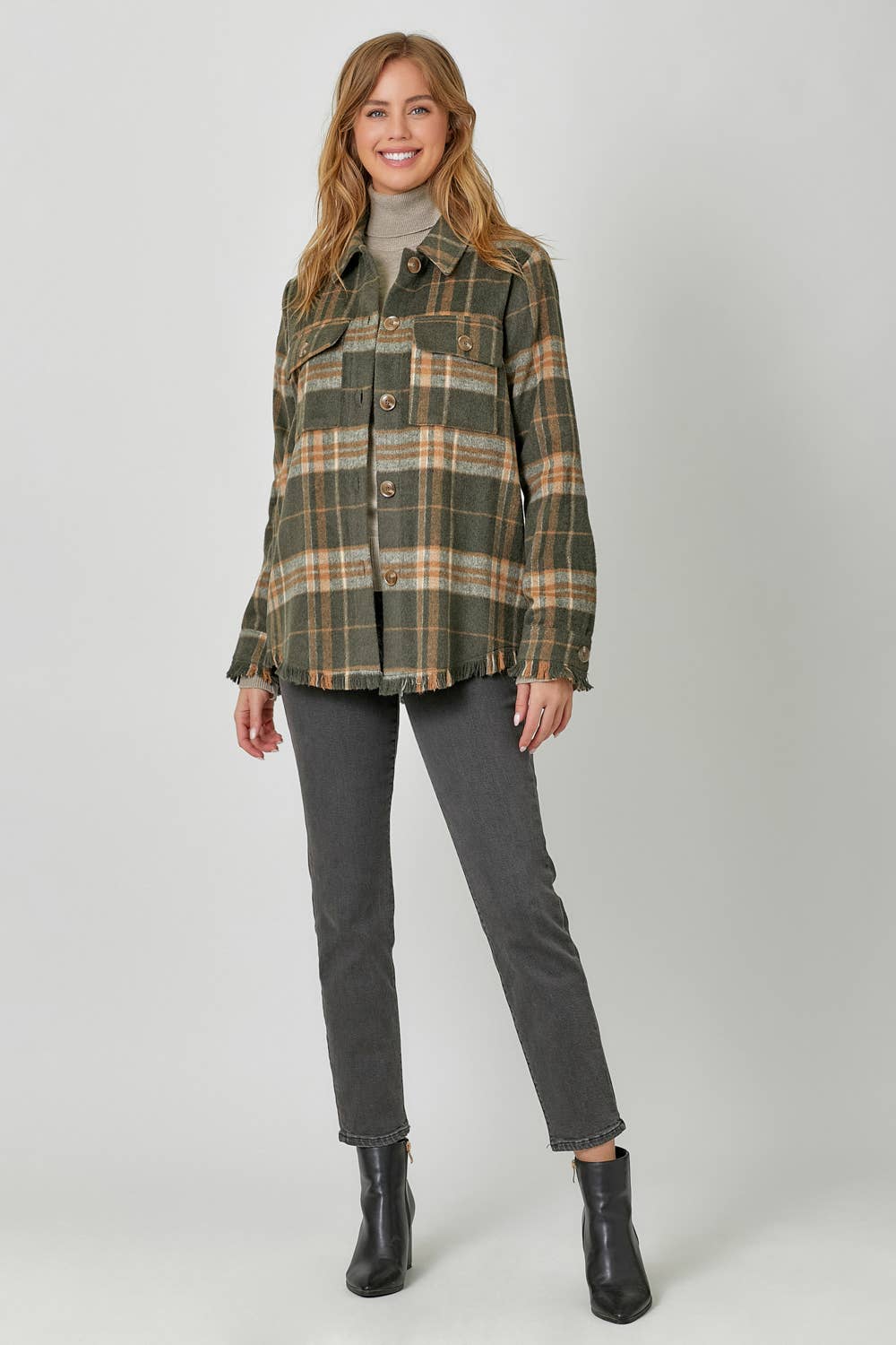 Fringe Detailed Plaid Jacket
