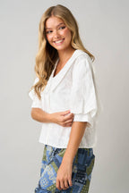 mittoshop - EMBROIDERED PETER PAN COLLAR PUFF SLEEVE BLOUSE