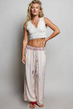 Pol Clothing - Lace Trim Ribbed V Neck Summer Sleeveless Crop Top
