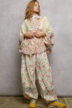 Pol Clothing - Double Gauze Floral Roomy Fit Open Cardigan with V-Back