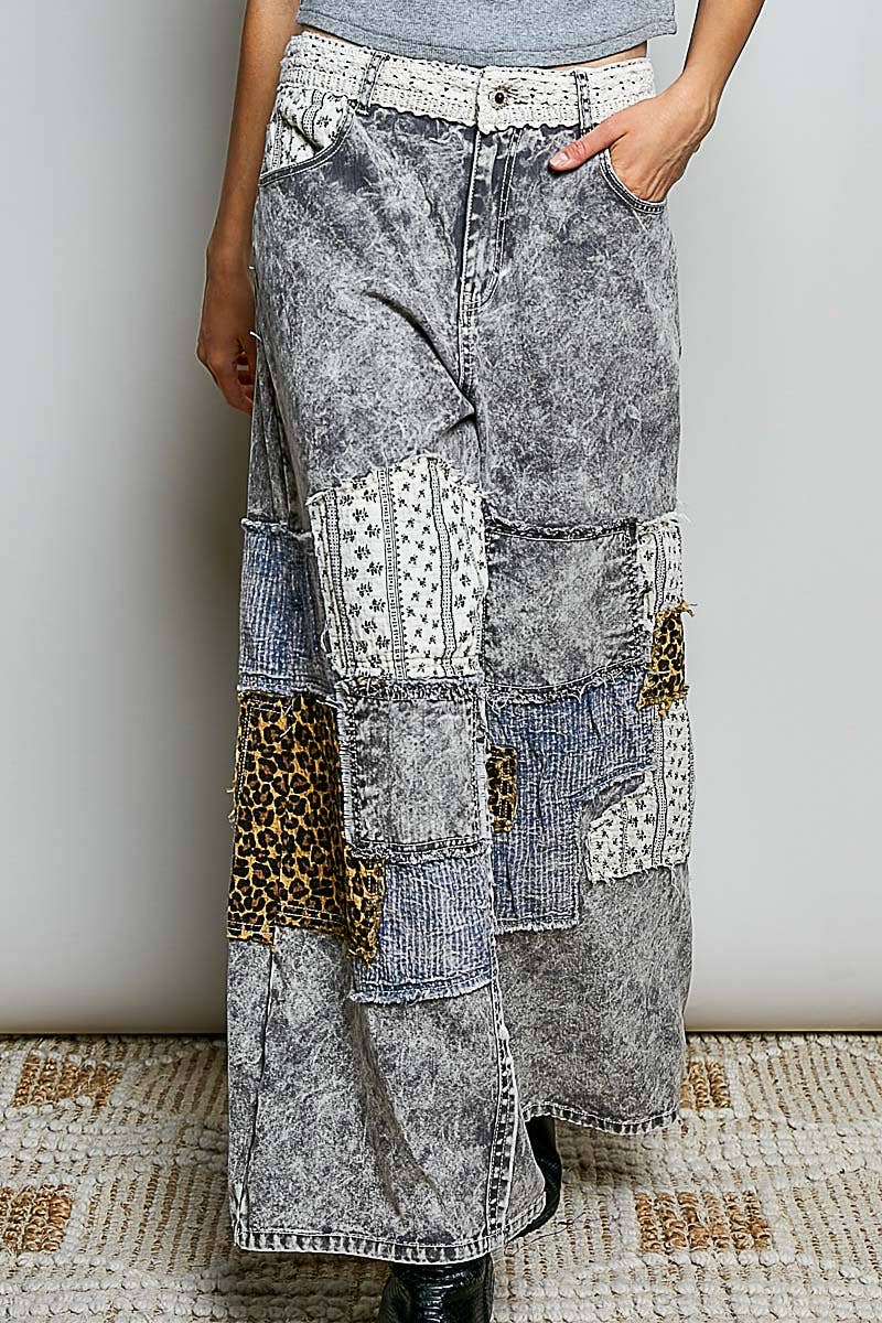 Pol Clothing - Handcrafted Vintage DIY Patchwork-Style Waistband Wide Pant