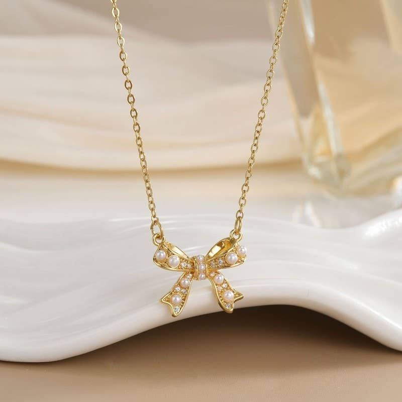 18K STAINLESS STEEL TARNISH FREE BOW NECKLACE