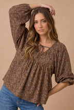 Haptics - Floral Crinkle Woven Peasant Blouse