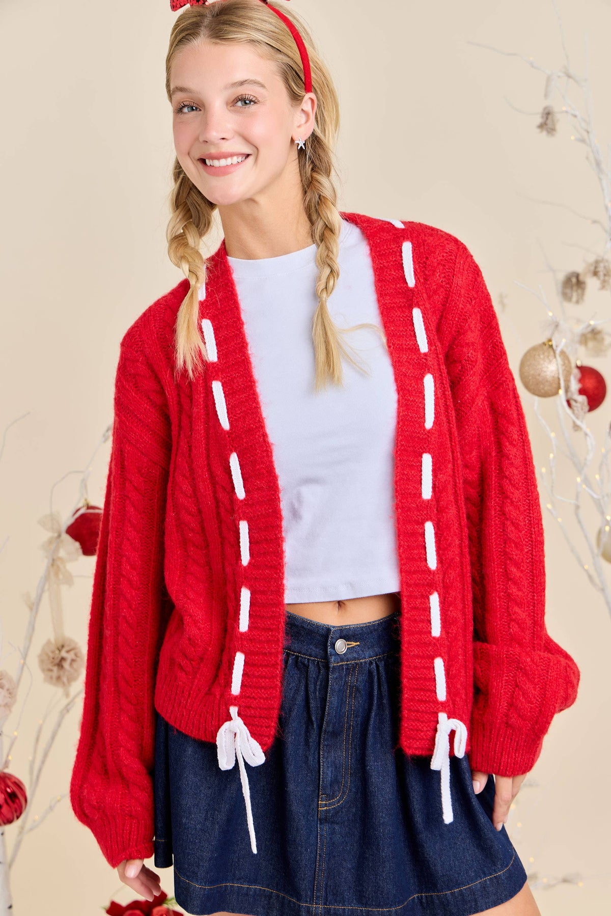Festive Holiday Cable Knit Cardigan