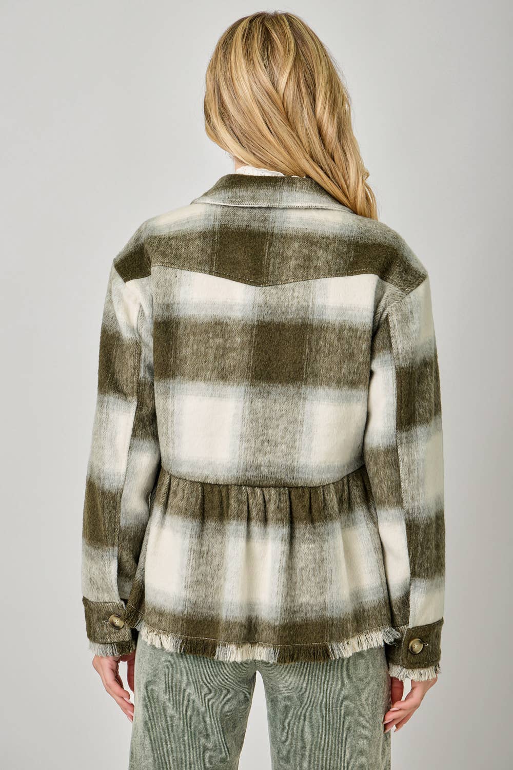 Perfect Peplum Fringe Plaid Jacket