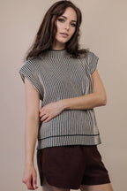 Two Tone Ribbed Knit Sweater Vest