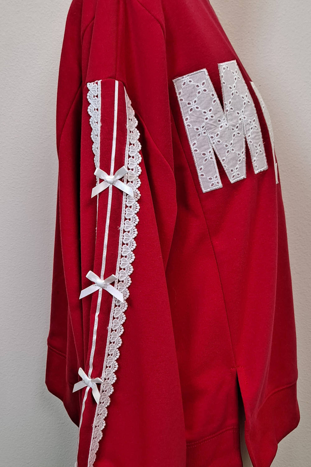 Main Strip - Merry Eyelet Lace Bow Sleeve Sweatshirt