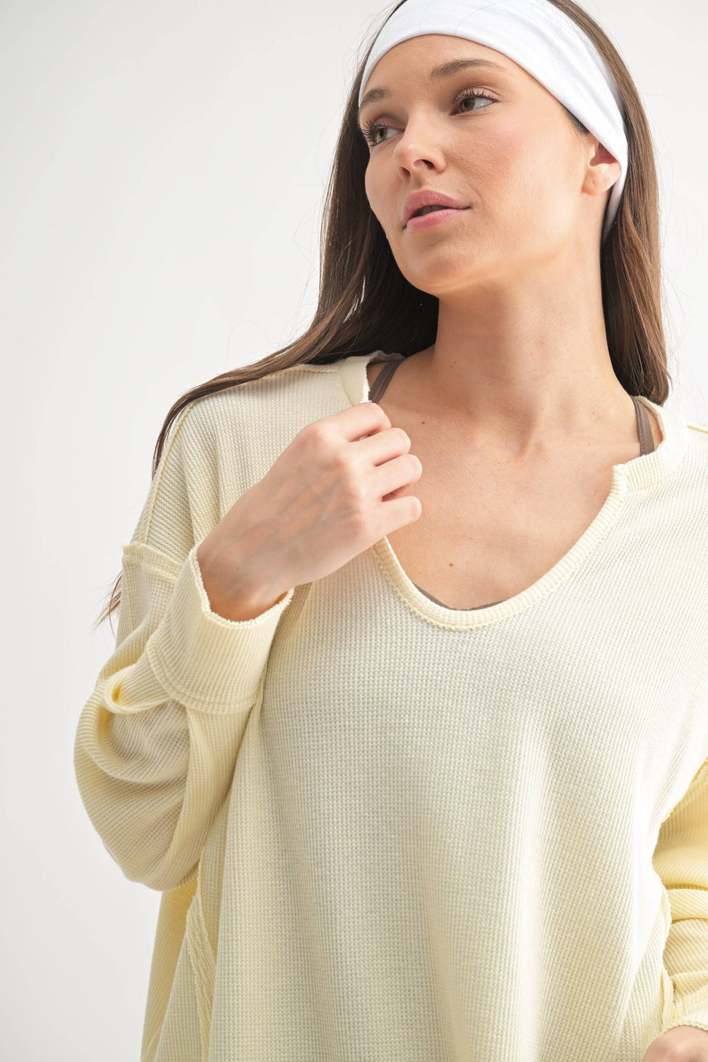 Cotton Blend Waffle Knit Oversized Long Sleeve