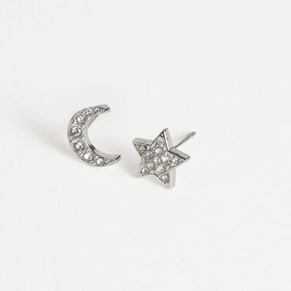 Howard's - Waterproof Earrings Pave Star & Moon Stud in Gold & Steel