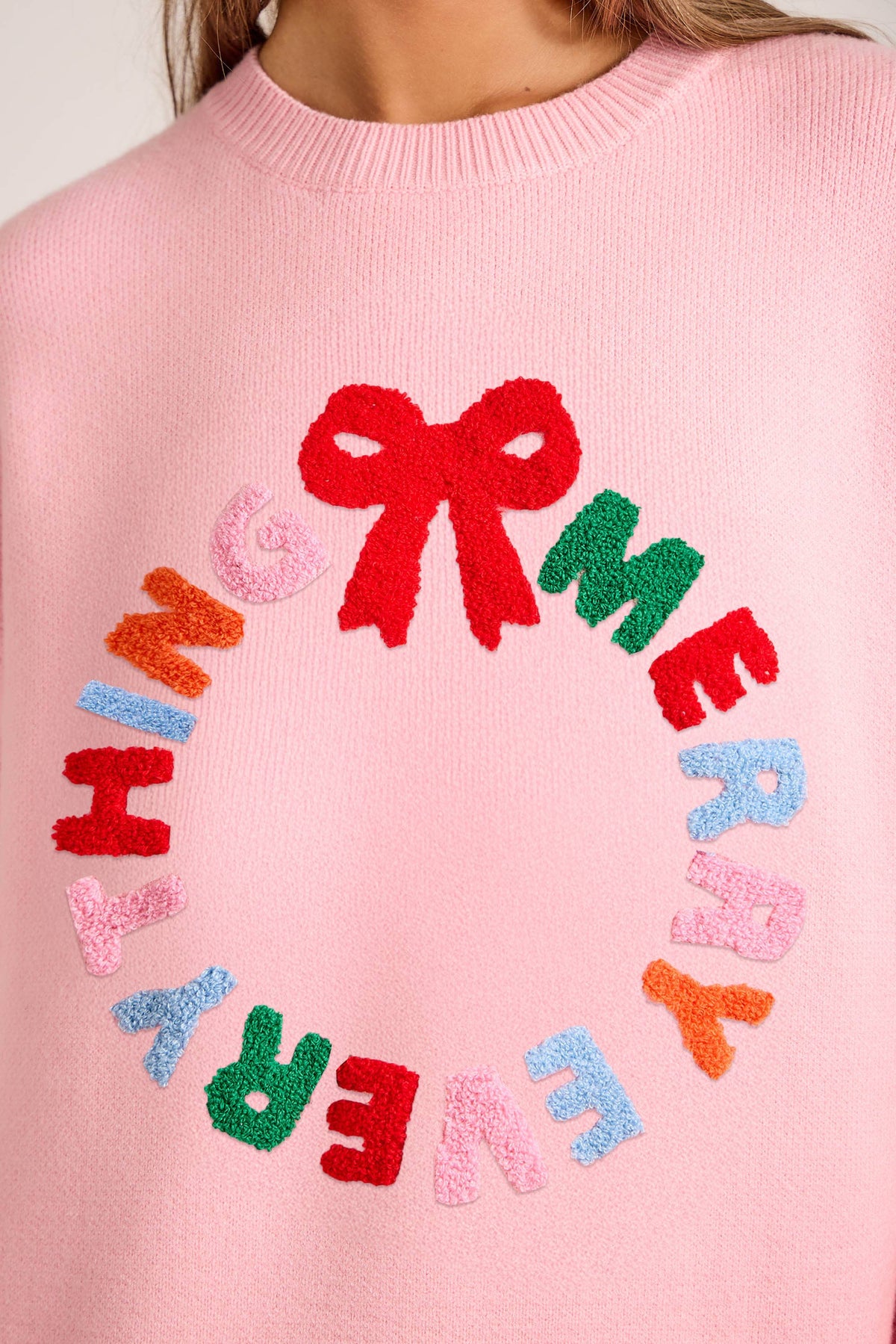 Merry Everything Knit Sweater with Wreath & Bow – Holiday