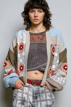 Pol Clothing - Mixed-Texture Patchwork Chenille Knit Crochet Cardigan