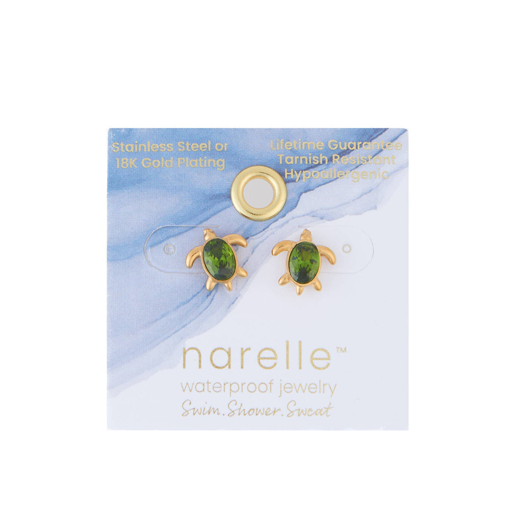 Howard's - Waterproof Earrings Turtle Studs Green Cubic Zirconia
