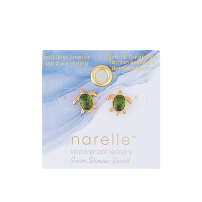 Howard's - Waterproof Earrings Turtle Studs Green Cubic Zirconia