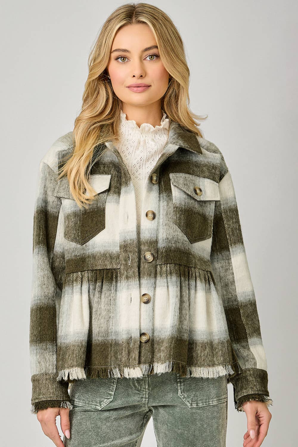 Perfect Peplum Fringe Plaid Jacket