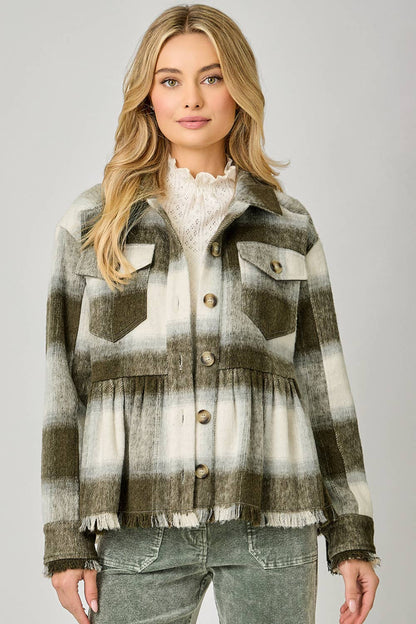 Perfect Peplum Fringe Plaid Jacket