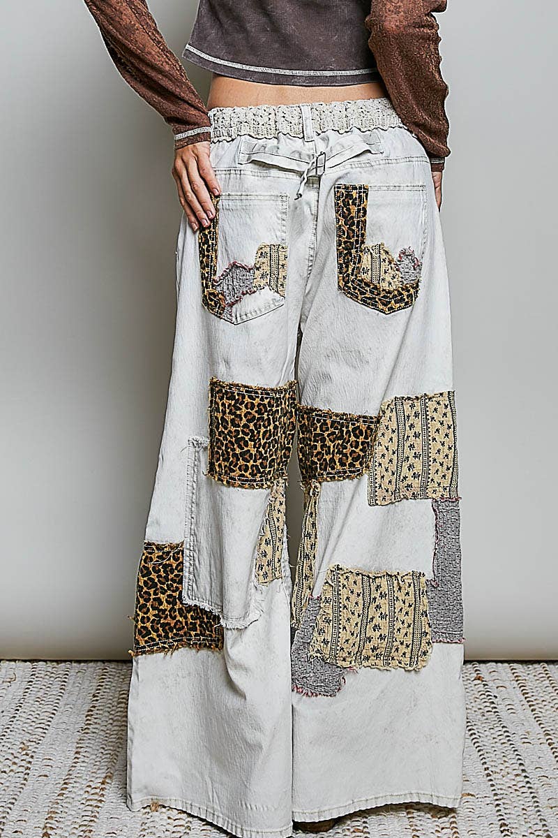 Pol Clothing - Handcrafted Vintage DIY Patchwork-Style Waistband Wide Pant