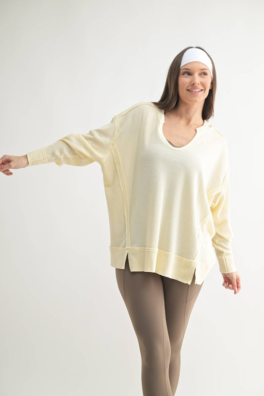 Cotton Blend Waffle Knit Oversized Long Sleeve