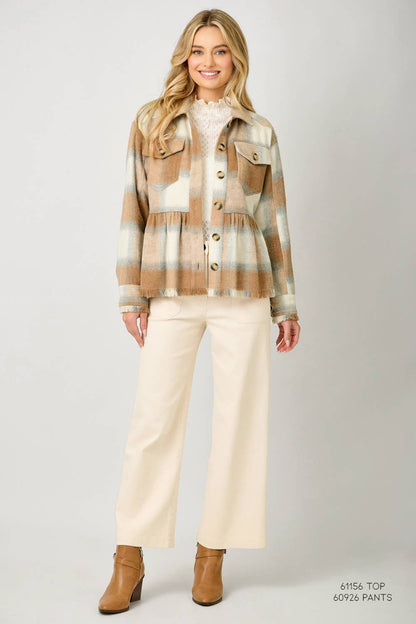 Perfect Peplum Fringe Plaid Jacket
